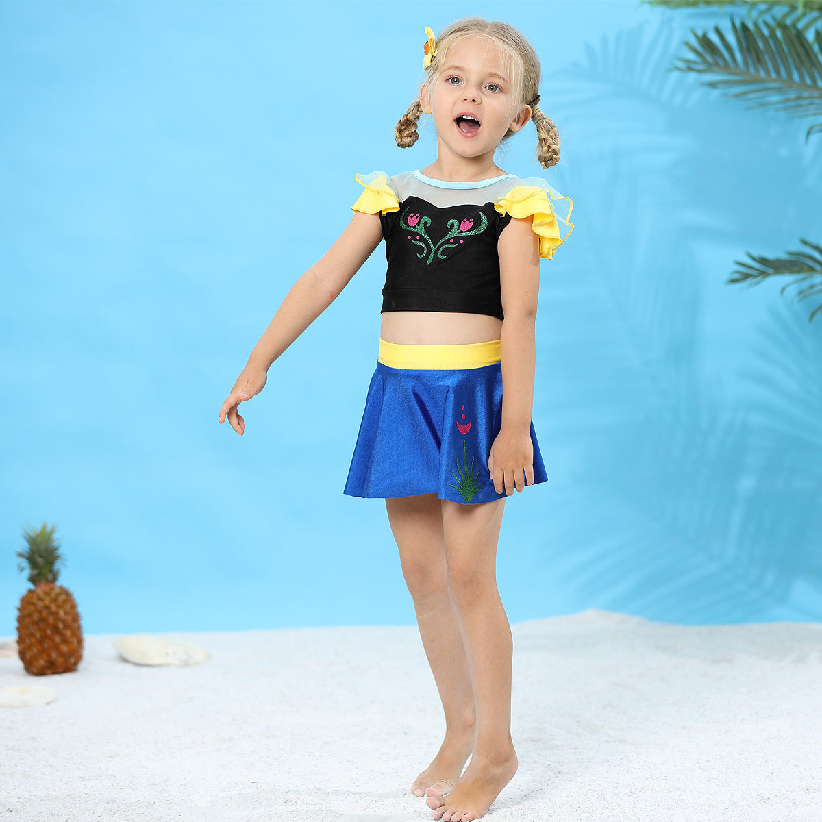 Girls Princess Anna Swimming Costume with Skirt 2 Piece Swimsuit Swimwear Swim Dress Bathing Suit