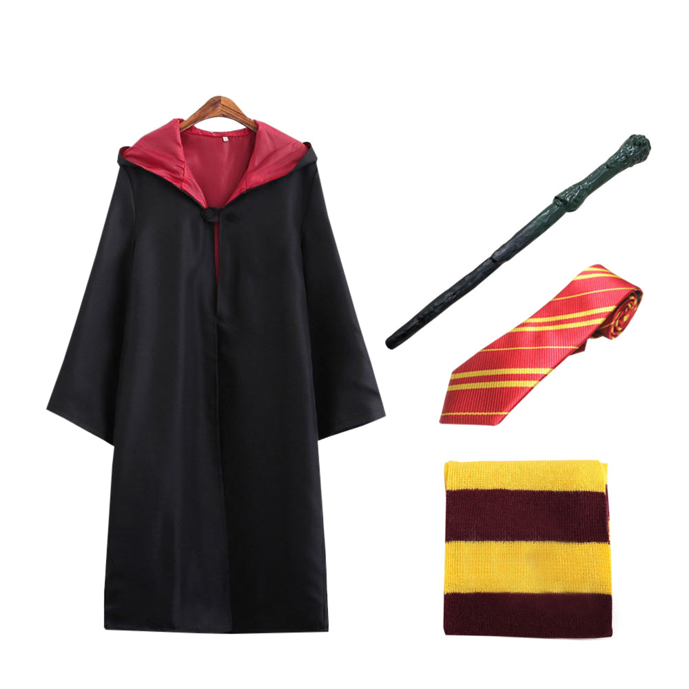 Lito Angels Wizard Halloween Costume Robe Set with Accessories for Toddler Little Kids Boys Girls (Cloak, Magic Wand, Scarf, Tie, Glasses and Sticker) Size 3-4T, Red