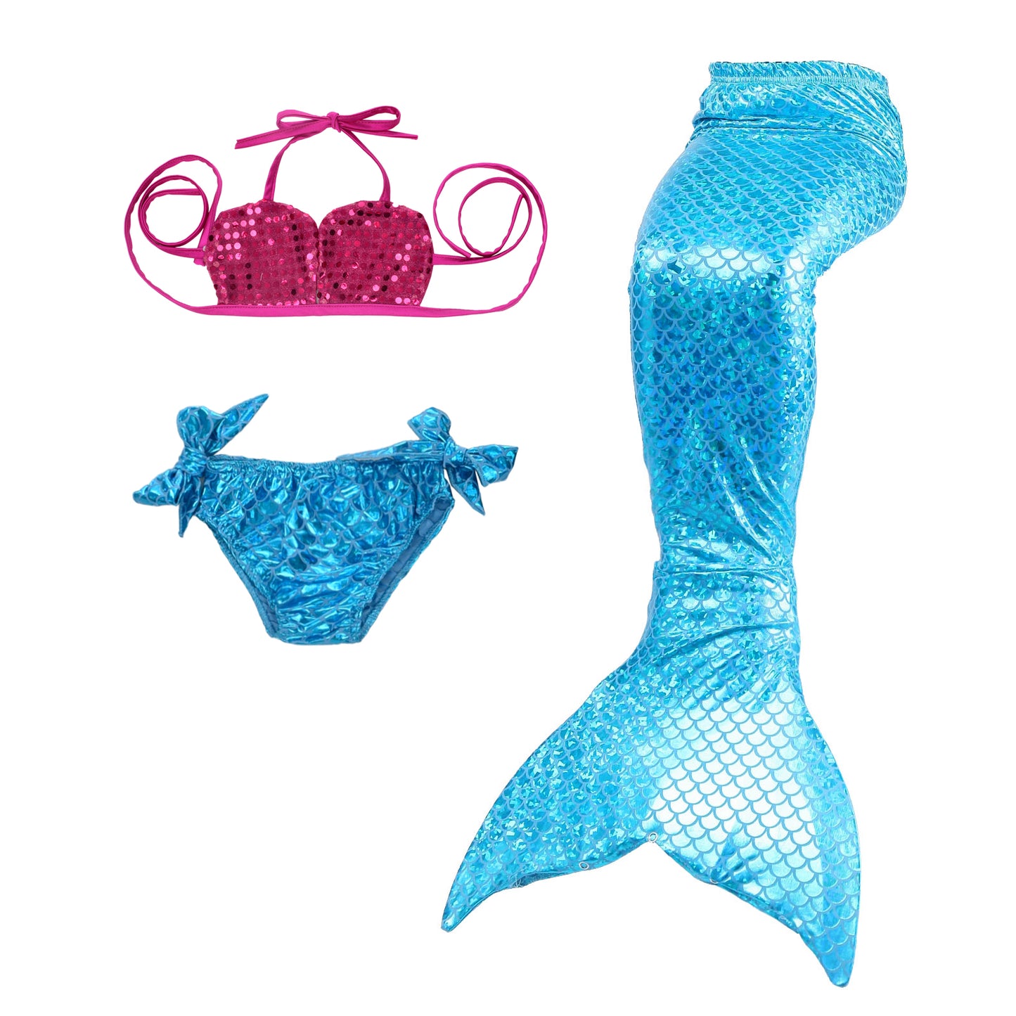 Girls Mermaid Tails Bathing Suit 3 Pieces Bikini Set Swimwear Swimsuit Swimming Costume 046B