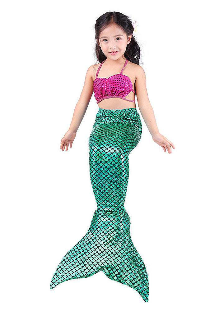 Girls Mermaid Tails Bathing Suit 3 Pieces Bikini Set Swimwear Swimsuit Swimming Costume 046B