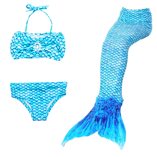 Girls Mermaid Tails Bathing Suit 3 Pieces Bikini Set Swimwear Swimsuit Swimming Costume 051