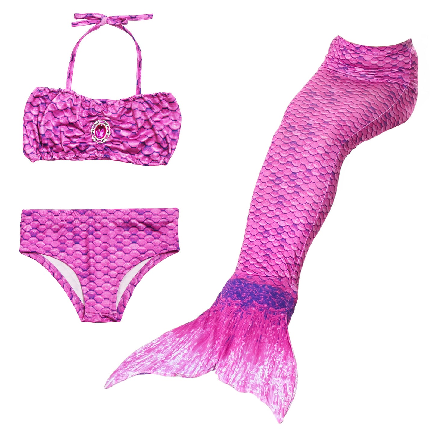 Girls Mermaid Tails Bathing Suit 3 Pieces Bikini Set Swimwear Swimsuit Swimming Costume 051