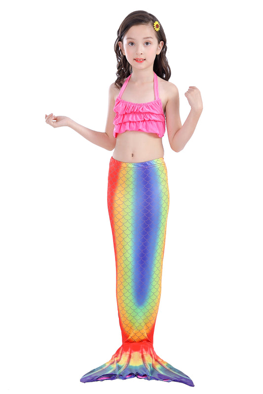 Girls Mermaid Tails Bathing Suit 3 Pieces Bikini Set Swimwear Swimsuit Swimming Costume 059