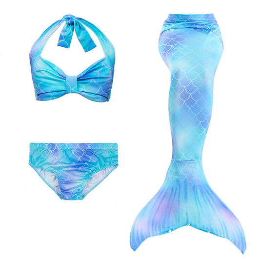 Girls Mermaid Tails Bathing Suit 3 Pieces Bikini Set Swimwear Swimsuit Swimming Costume 071