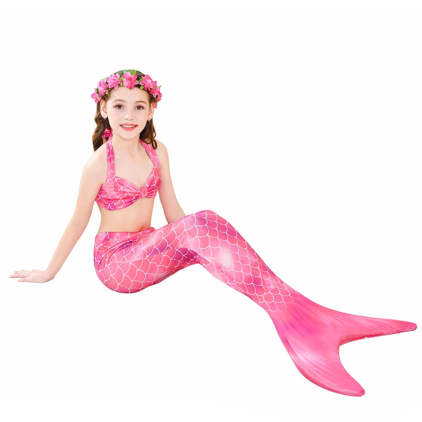 Girls Mermaid Tails Bathing Suit 3 Pieces Bikini Set Swimwear Swimsuit Swimming Costume 071