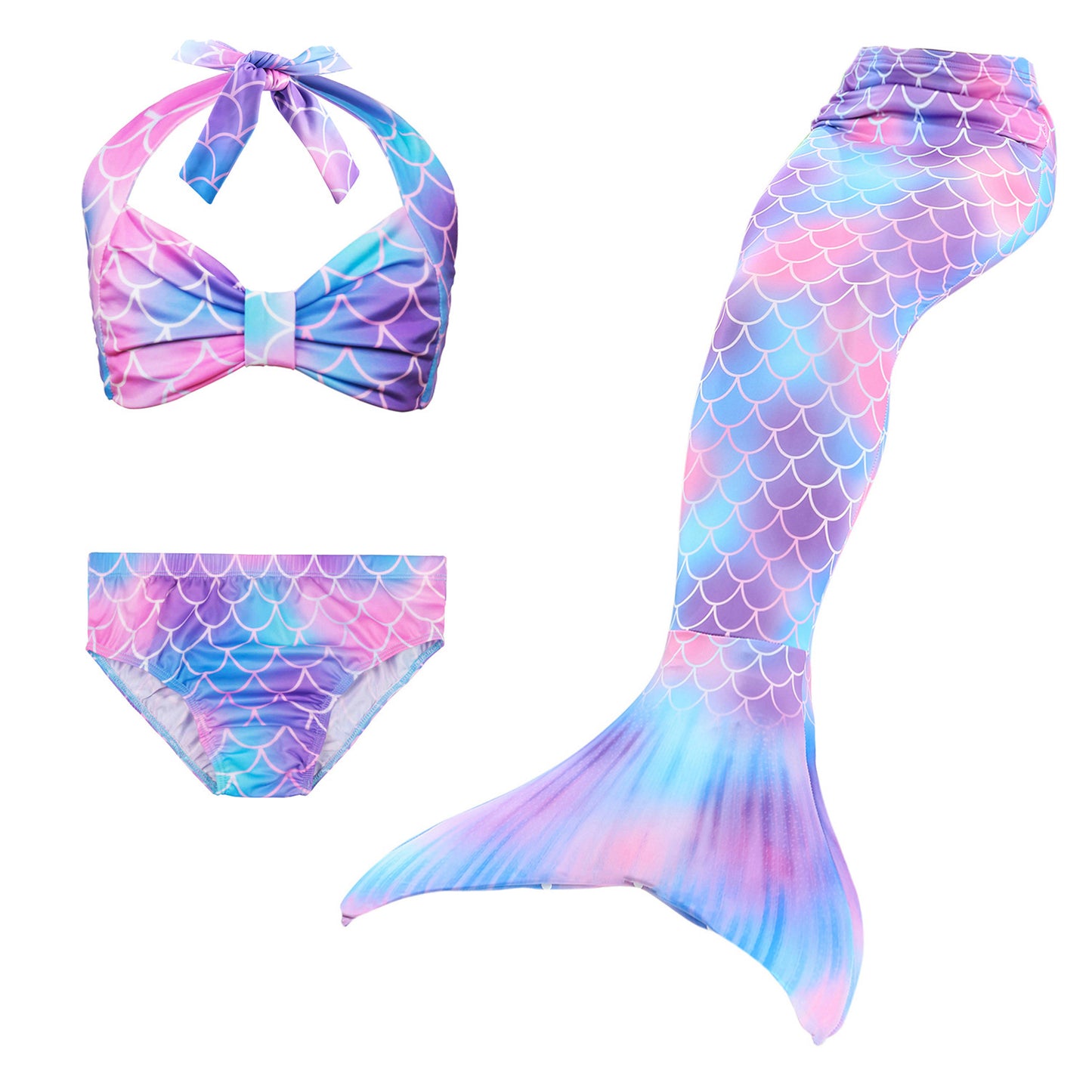 Girls Mermaid Tails Bathing Suit 3 Pieces Bikini Set Swimwear Swimsuit Swimming Costume 071