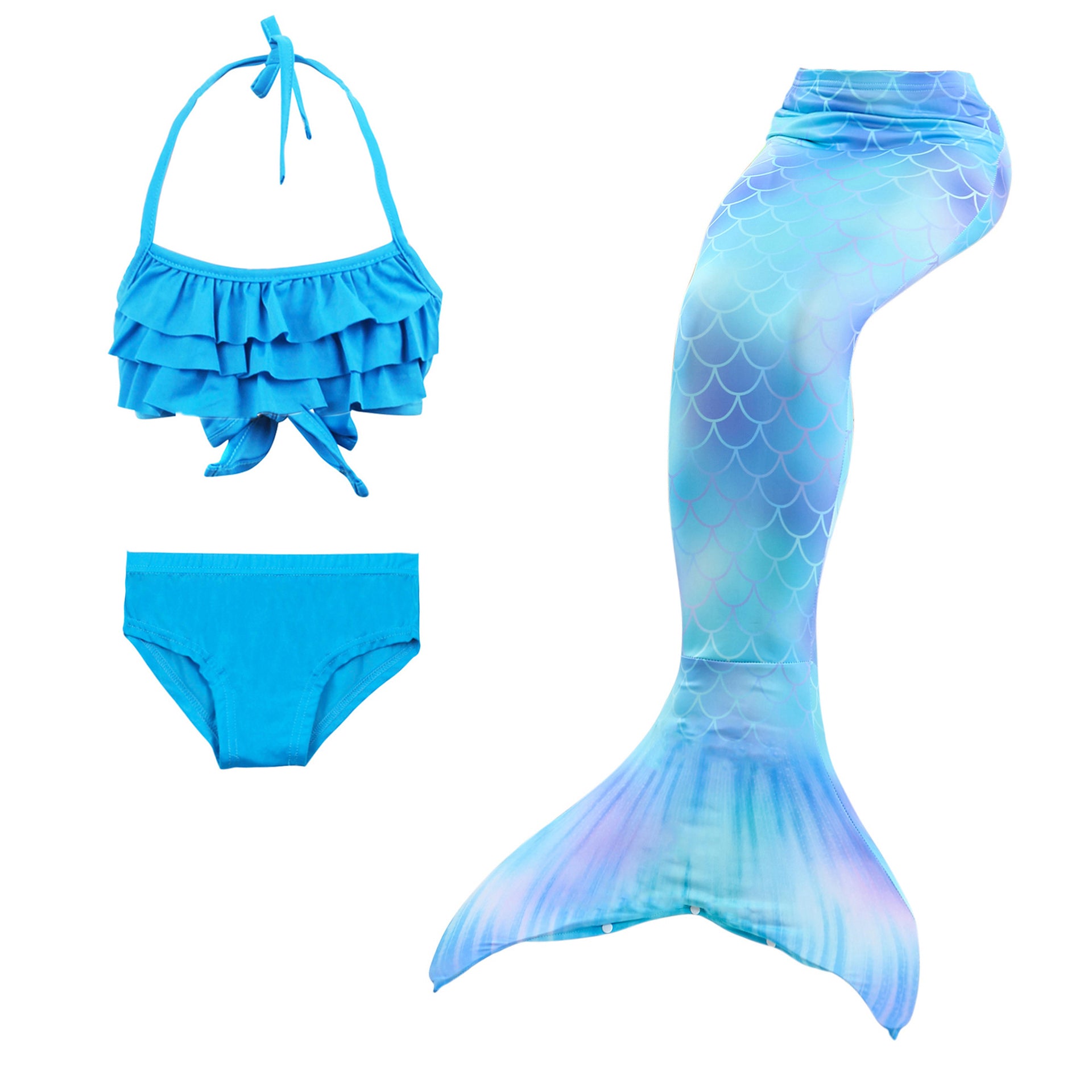 Girls Mermaid Tails Bathing Suit 3 Pieces Bikini Set Swimwear Swimsuit ...