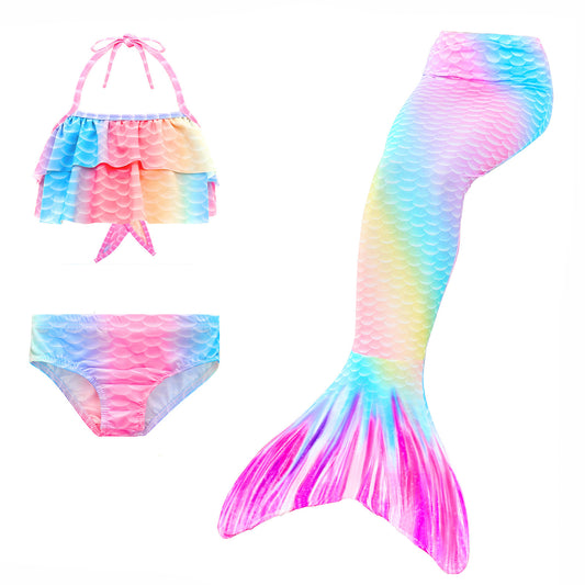 Girls Mermaid Tails Bathing Suit 3 Pieces Bikini Set Swimwear Swimsuit Swimming Costume 072