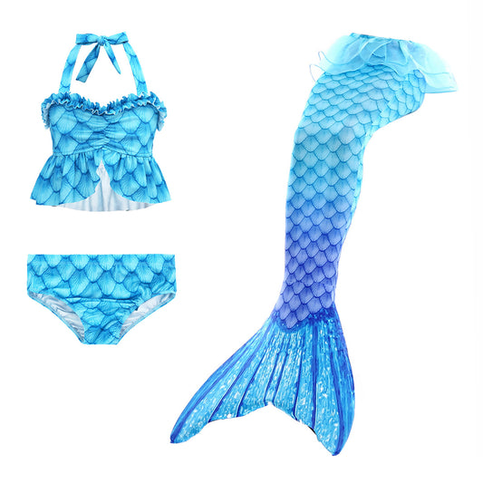 Girls Mermaid Tails Bathing Suit 3 Pieces Tankini Set Swimwear Swimsuit Swimming Costume 073