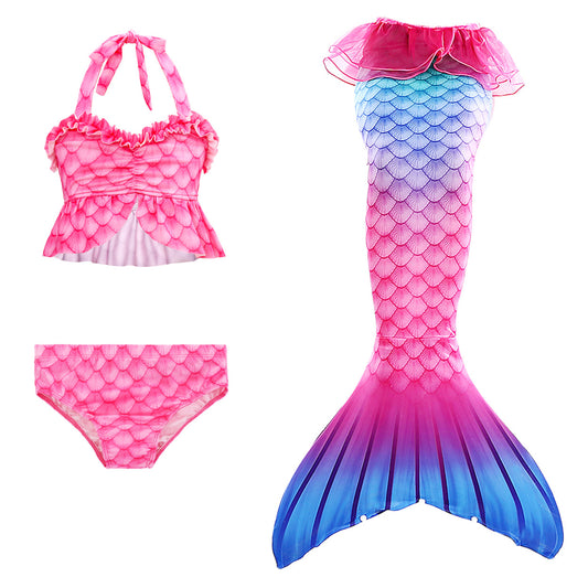 Girls Mermaid Tails Bathing Suit 3 Pieces Tankini Set Swimwear Swimsuit Swimming Costume 073