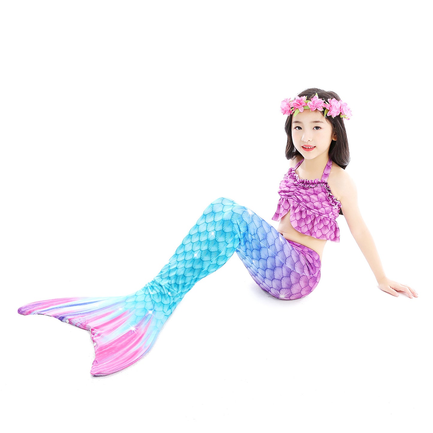 Girls Mermaid Tails Bathing Suit 3 Pieces Tankini Set Swimwear Swimsuit Swimming Costume 074