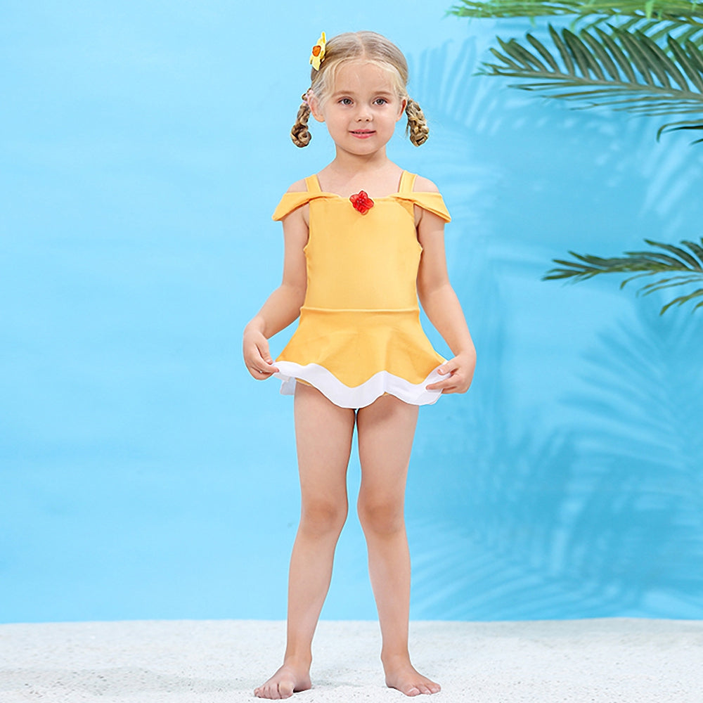 Girls Princess Belle Swimming Costume with Skirt One Piece Swimsuit Swimwear Swim Dress Bathing Suit