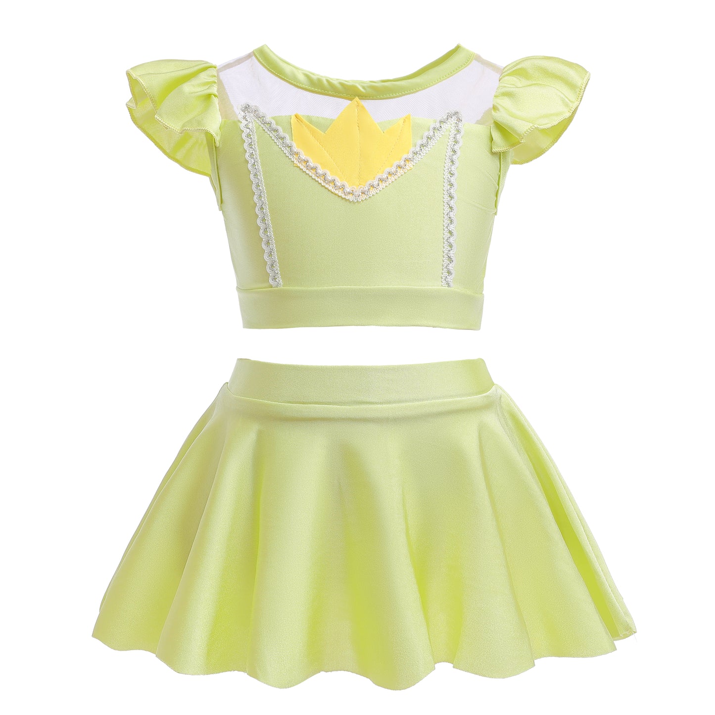 Girls Princess Tiana Swimming Costume with Skirt 2 Piece Swimsuit Swimwear Swim Dress Bathing Suit