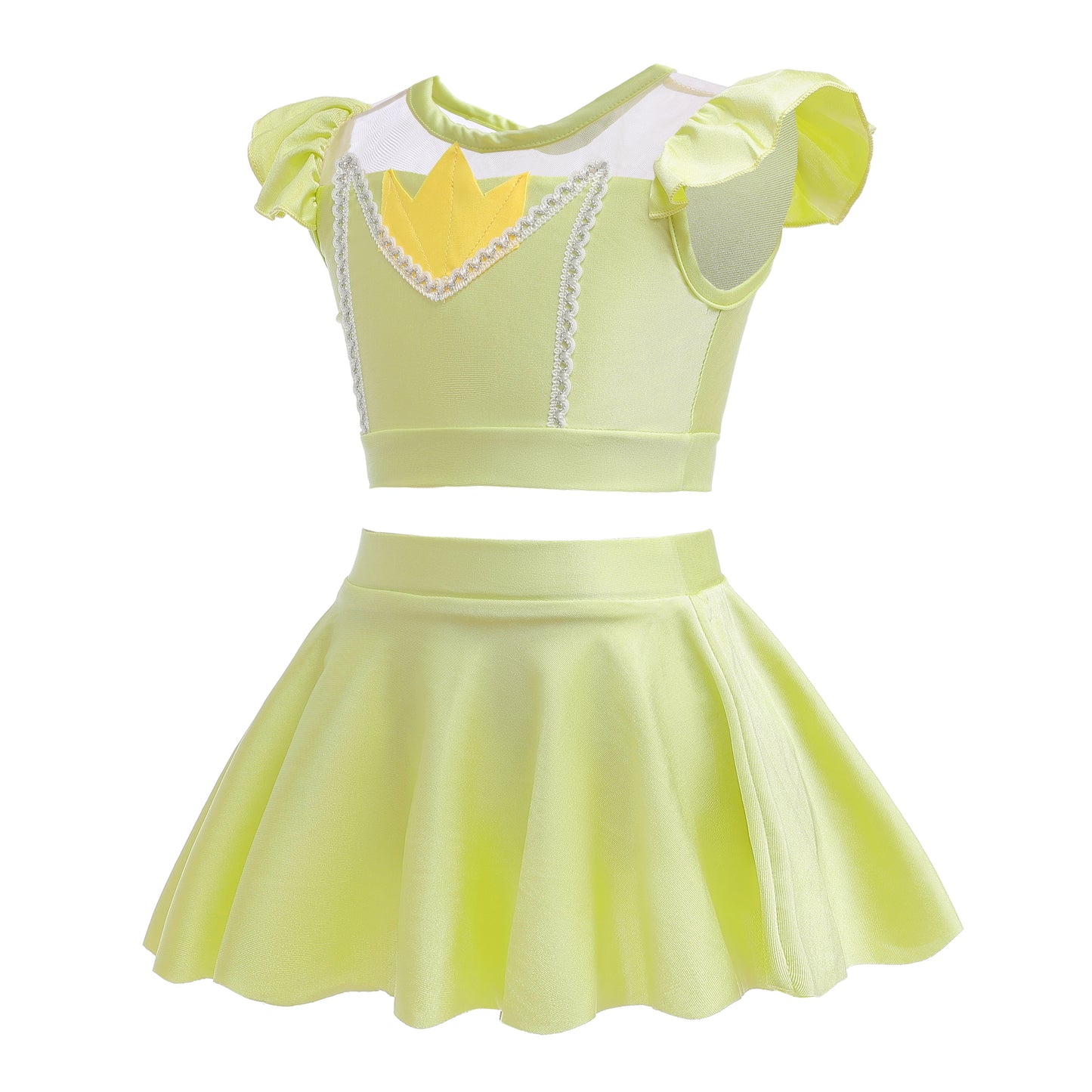 Girls Princess Tiana Swimming Costume with Skirt 2 Piece Swimsuit Swimwear Swim Dress Bathing Suit