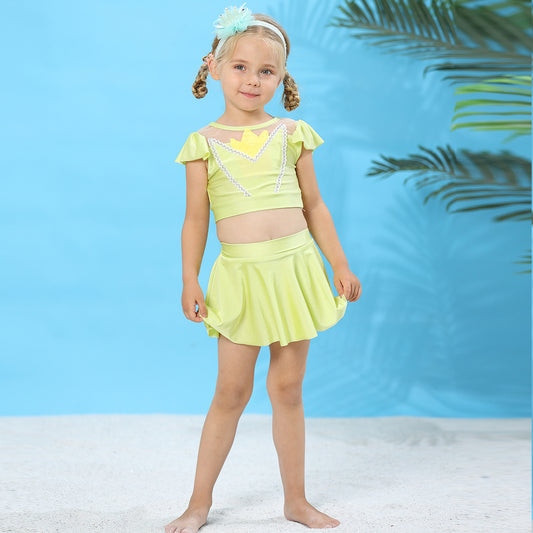 Girls Princess Tiana Swimming Costume with Skirt 2 Piece Swimsuit Swimwear Swim Dress Bathing Suit