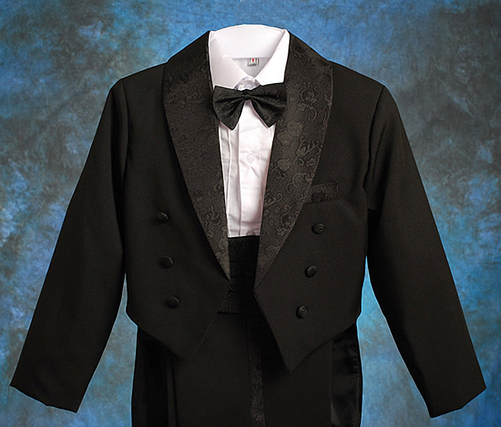 Baby Little Boys Tuxedo Black Tux 5 Pieces Set - with Cummerbund