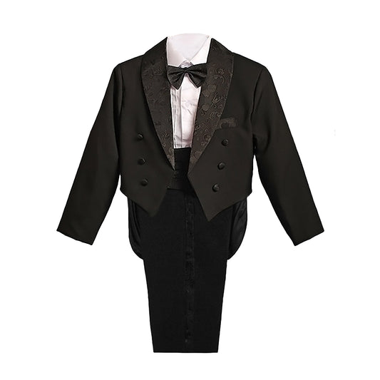 Baby Little Boys Tuxedo Black Tux 5 Pieces Set - with Cummerbund