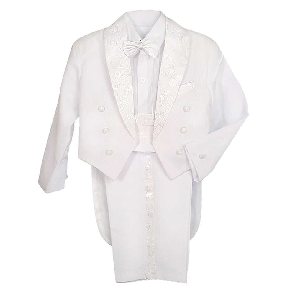 Baby Little Boys Tuxedo White Tux 5 Pieces Set - with Cummerbund