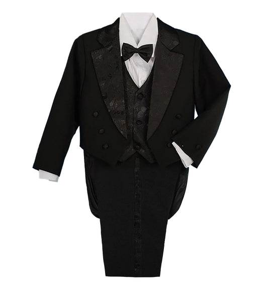 Baby Little Boys Tuxedo Black Tux 5 Pieces Set - with Waistcoat Vest