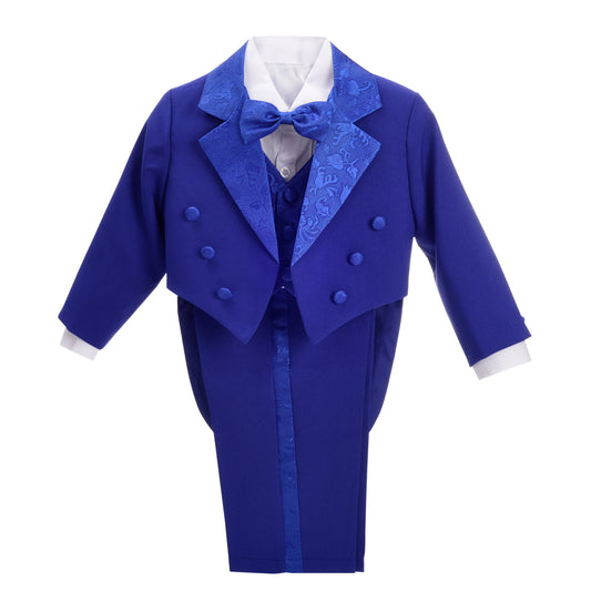 Baby Little Boys Tuxedo Royal Blue Tux 5 Pieces Set - with Waistcoat Vest