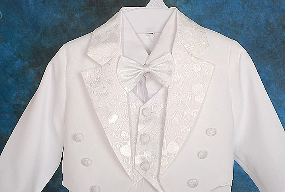 Baby Little Boys Tuxedo White Tux 5 Pieces Set - with Waistcoat Vest