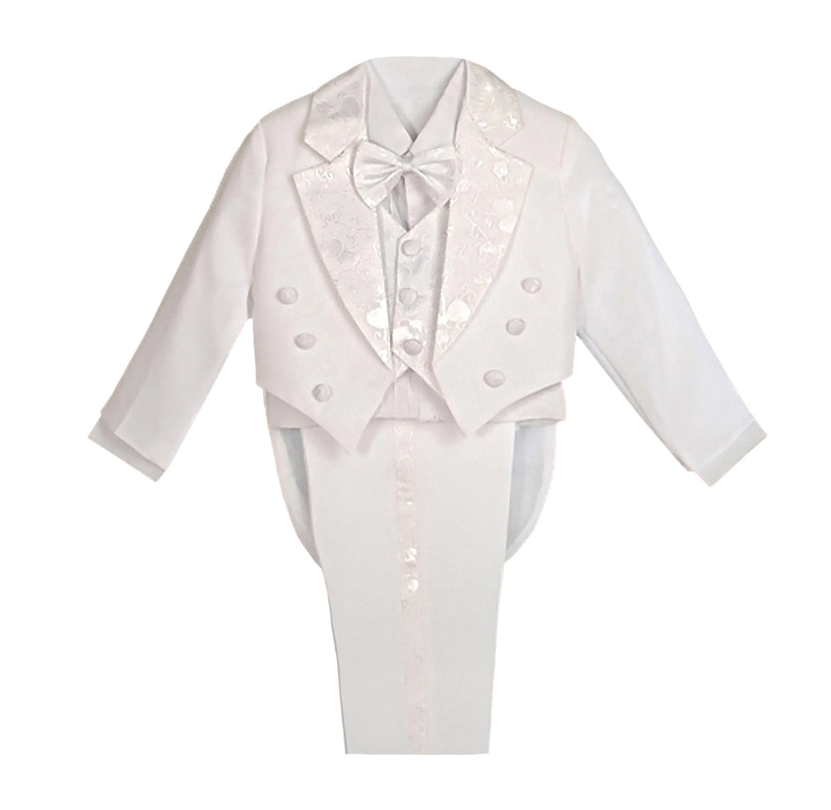 Baby Little Boys Tuxedo White Tux 5 Pieces Set - with Waistcoat Vest